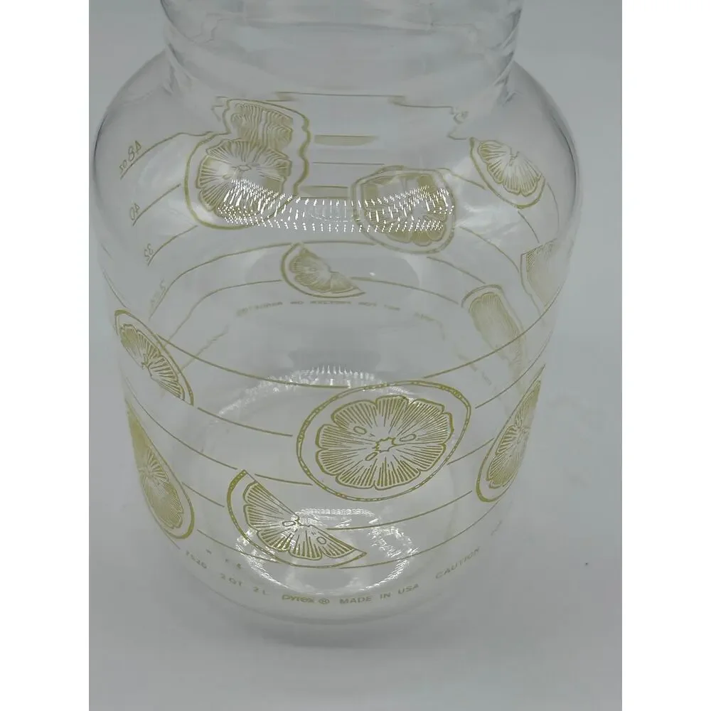 Pyrex 48 Oz Glass Carafe Pitcher Lemon Citrus Gold Vintage No Chips 6 Cup